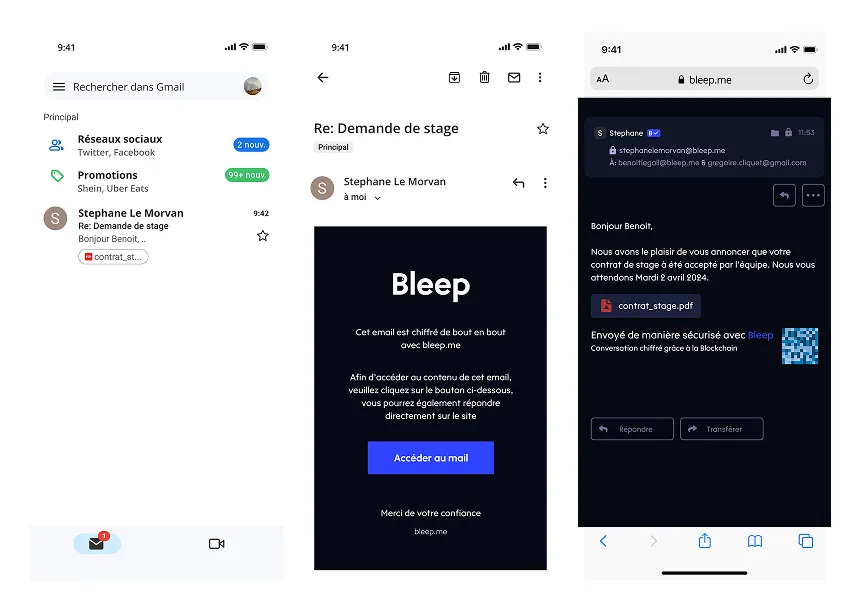 Captures d'écran de l'application Bleep