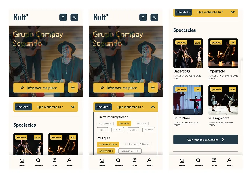 Captures d'écran de l'application Kult