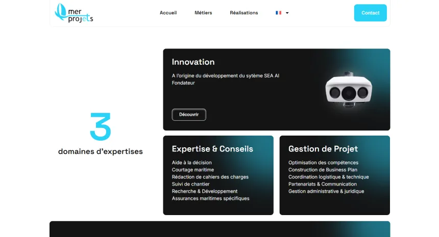 Capture d'écran du site Mer & Projets