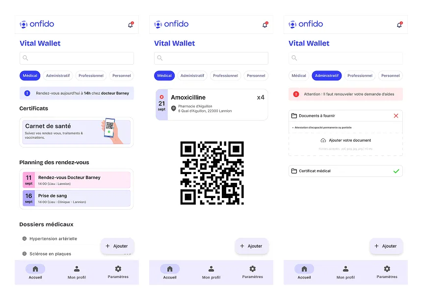 Captures d'écran de l'application VitalWallet